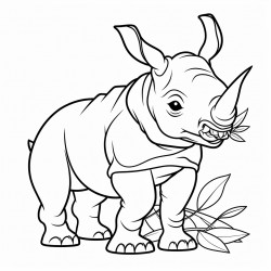 baby rhino eating leaves