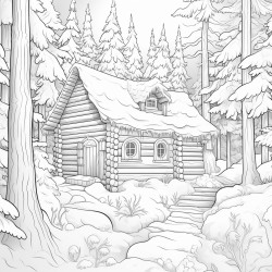 a cozy cabin in a snowy forest
