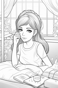 young teenage girl doing self care cartoon aesthetic