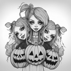 dark animation of two girls wearing pumpkin heads one holding a females head in her hands