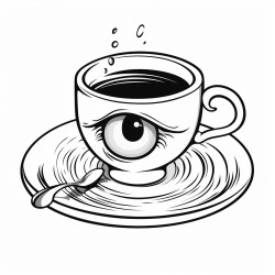19eye need coffee with a creepy eyeball and coffee mug