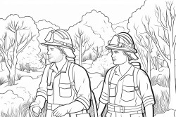 australian bushland with fire fighters