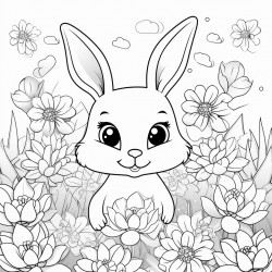 rabbit looking at the note with wide eyes surrounded by colorful flowers that seem to glow with magic