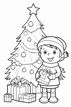 erstelle ein ausmalbild fr kinder weihnachten weihnachtsmann weihnachtsbaum geschenke