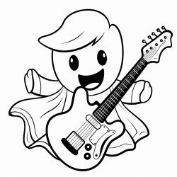 cute cartoon ghost with a guitar