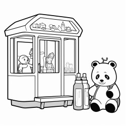 fork bottle fridge and large sausage panda with earrings waiting at a bus stop