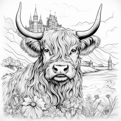 scotland include edinburgh castle a bagpiper a scotch whisky bottle a highland cow and the flag of scotland