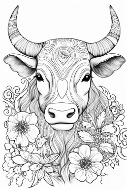 sacred cow adorned with marigold garlands
