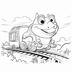 frog riding a train