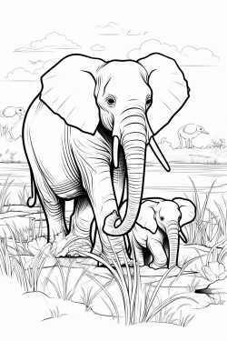 adult and baby elephant in nature