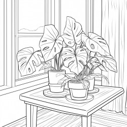 philodendron billietiae on a tabletop next to a window