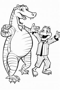an alligator dancing with zebra in a simple coloring book style with low detail