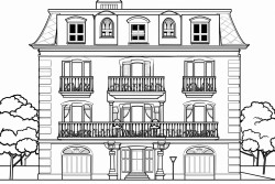 a town house. Four levels high. A balcony on every floor. Nothing in background or foreground