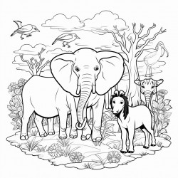 colouring book for kids of diverse animal habitat  cartoon style  thick line  no shadow