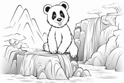 a beautiful waterfall with a panda on it