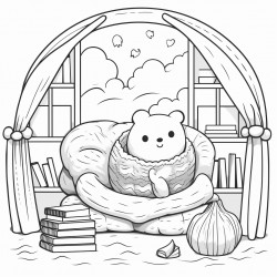 cozy reading nook  a window seat with fluffy cushions a soft blanket and a stack of kawaiithemed books