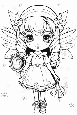 create black and white image of christmas fairy for coloring book in the size proportions 34