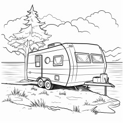 abandoned caravane in front of the lake