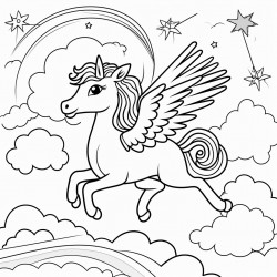 unicorn flying by rainbow