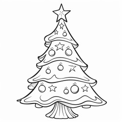 black and white coloring book drawing only thick outlines no grayscale for children cartoon style christmas tree
