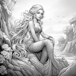 a mermaid sitting on a rock