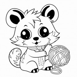 cartoon red panda playing with a ball of yarn