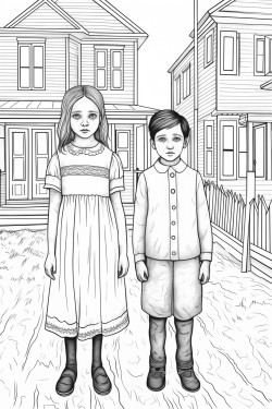 creepy images of blackeyed children standing in the street