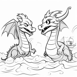 dragon fighting a sea monster