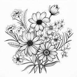 simple wildflower drawing with bold and black lines