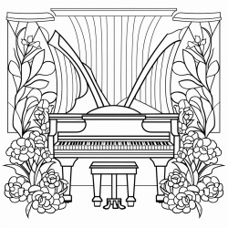 art deco music hall piano floral walls