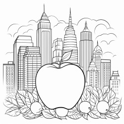 big apple with windows minimalistic style easy to color in