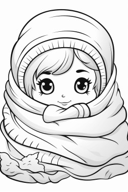 a cute snuggled with a blanket   coloring bookvector white background black and white black drawing