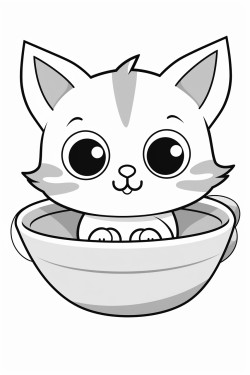a small cat wit big ears inside a bowl of milk flowing on the floor