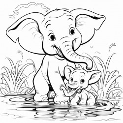 elephant and monkey playing in the water