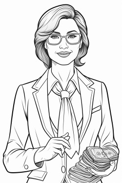 a woman in a business suit with money in her hands