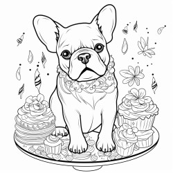 french bulldog with cake