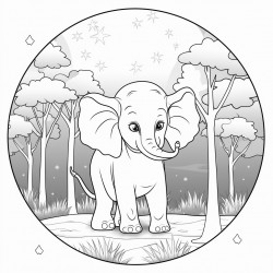 lights in the forest and elephant