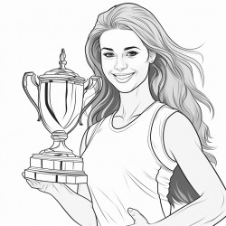 beautiful young woman smiling with a 1st place trophy gymnastics outfit