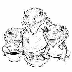bearded dragon family eating worms