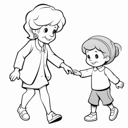 a 3 year old boy helping his grandma to walk by grabbing her hand