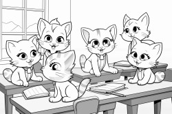 kittens attending school in a classroom