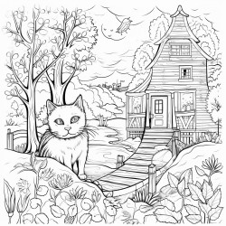 autumn scene with cats
