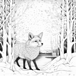 a fox in a forest with snow falling around it