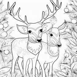 cozy christmas gifts  reindeers coloring book page no colors black and bold lines