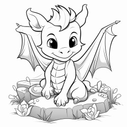 sweet dragon sitting next to a grave