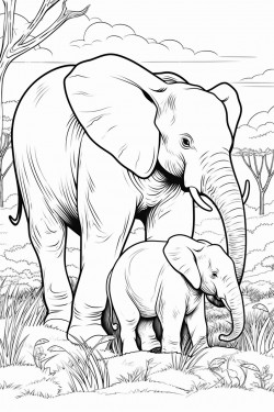 adult and baby elephant in nature