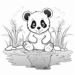 cute little panda on a lake
