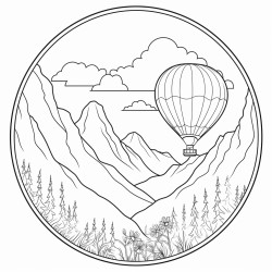 window view air baloon going up night theme nature in background mountains