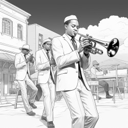 a jazz band performing on stage featuring a white male trumpeter