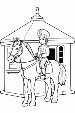 cute young royal guard house on horse in sentry box